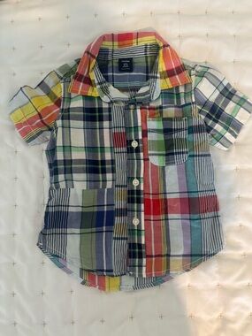 NWT BABY GAP Multicolor Plaid Short Sleeve Button-Down 18-24 months